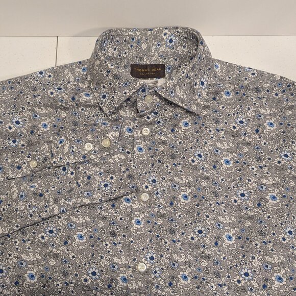 Thomas Dean Collection Floral Pattern Button Up Long Sleeve Shirt - Picture 1 of 15